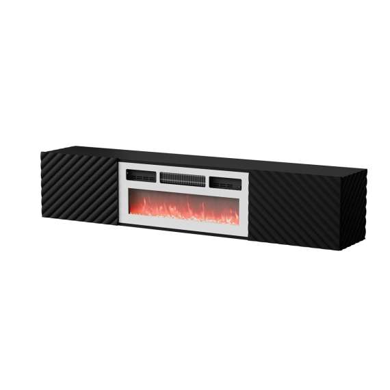 Vegghengt tv-benk LARA med elektrisk hvit peis - 183x37 cm