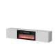 Vegghengt tv-benk LARA med elektrisk svart peis - 183x37 cm - hvit høyglans
