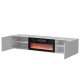 Vegghengt tv-benk LARA med elektrisk svart peis - 183x37 cm - hvit høyglans