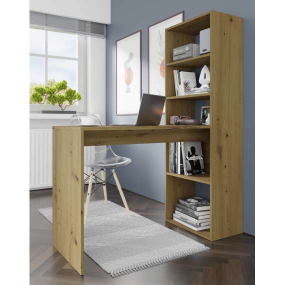 Skrivebord med reol HARMONY - 120x50x150 cm - eik artisan