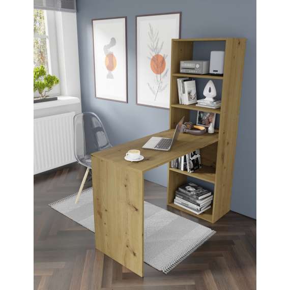 Skrivebord med reol HARMONY - 120x50x150 cm - eik artisan