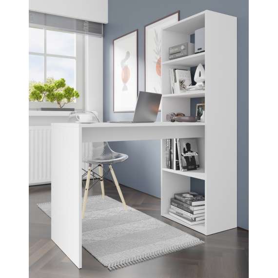 Skrivebord med reol HARMONY - 120x50x150 cm - hvit matt