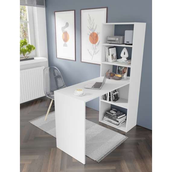 Skrivebord med reol HARMONY - 120x50x150 cm - hvit matt