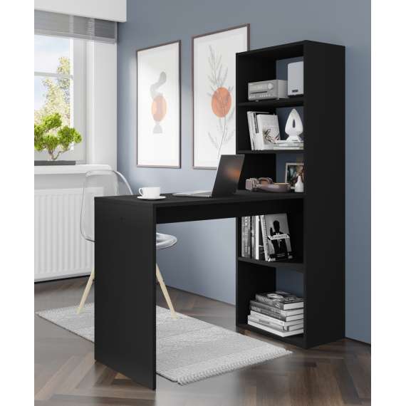 Skrivebord med reol HARMONY - 120x50x150 cm - svart matt