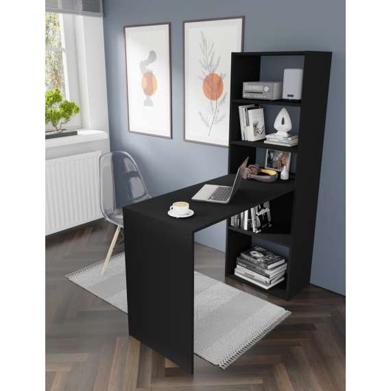 Skrivebord med reol HARMONY - 120x50x150 cm - svart matt