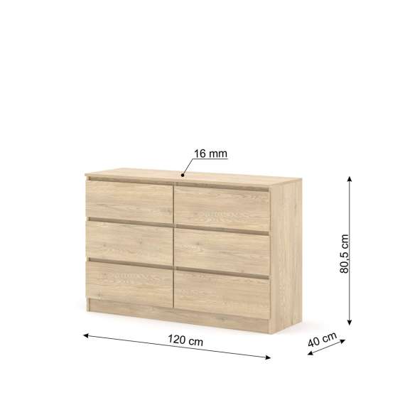 Kommode MAIA 120x80 cm - eik cremona - 6 skuffer