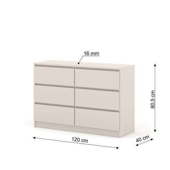 Kommode MAIA 120x80 cm - cashmere - 6 skuffer