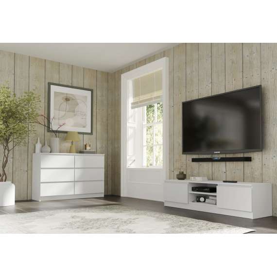 Kommode MAIA 120x80 cm - hvit matt - 6 skuffer