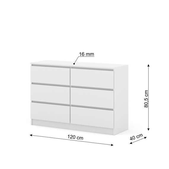 Kommode MAIA 120x80 cm - hvit matt - 6 skuffer