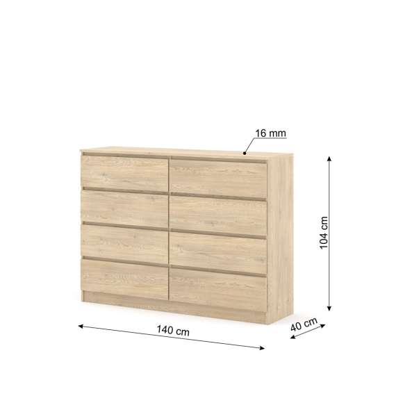Kommode MAIA 140x104 cm - eik cremona - 8 skuffer