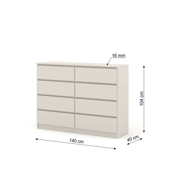 Kommode MAIA 140x80 cm - cashmere - 8 skuffer