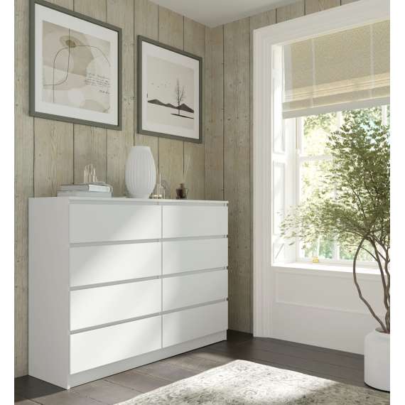 Kommode MAIA 140x80 cm - hvit matt - 8 skuffer