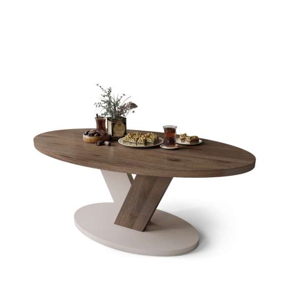 Sofabord LOVA - 110x60 cm - valnøtt - beige champagne