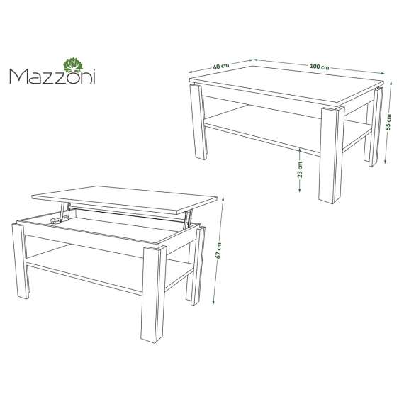 Sofabord ASTI-P - 100x60x55-67 cm - eik sonoma - hvit matt - hev/senk