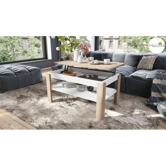 Sofabord ASTI-P - 100x60x55-67 cm - eik sonoma - hvit matt - hev/senk