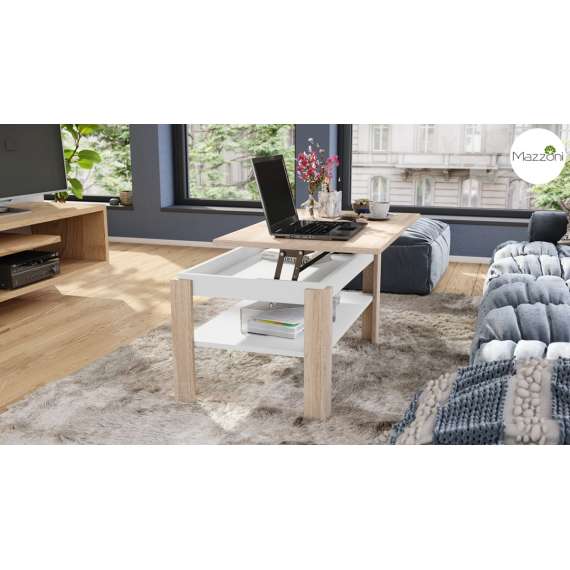 Sofabord ASTI-P - 100x60x55-67 cm - eik sonoma - hvit matt - hev/senk