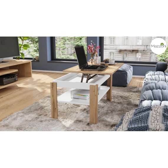 Sofabord ASTI-P - 100x60x55-67 cm - eik wotan - hvit matt - hev/senk