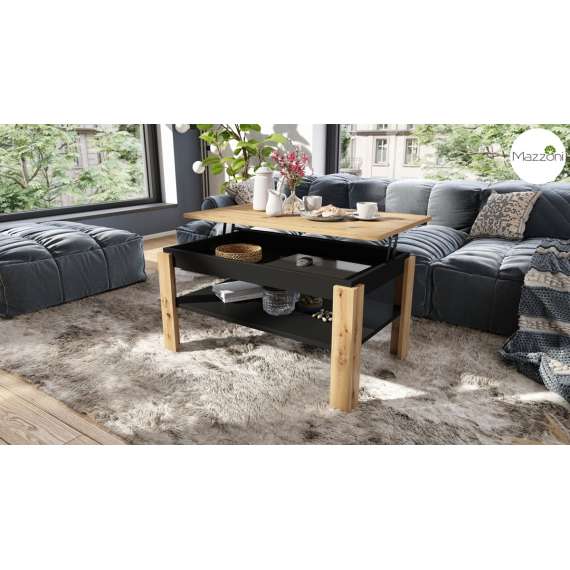 Sofabord ASTI-P - 100x60x55-67 cm - eik artisan - svart matt - hev/senk