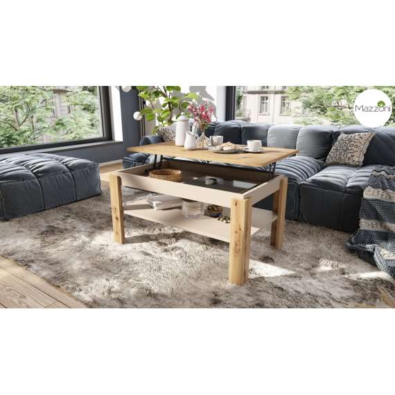 Sofabord ASTI-P - 100x60x55-67 cm - eik artisan - beige champagne - hev/senk
