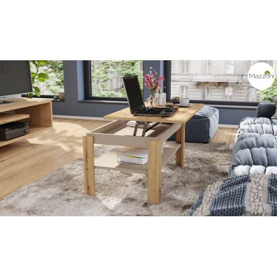 Sofabord ASTI-P - 100x60x55-67 cm - eik artisan - beige champagne - hev/senk