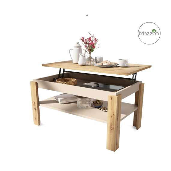 Sofabord ASTI-P - 100x60x55-67 cm - eik artisan - beige champagne - hev/senk