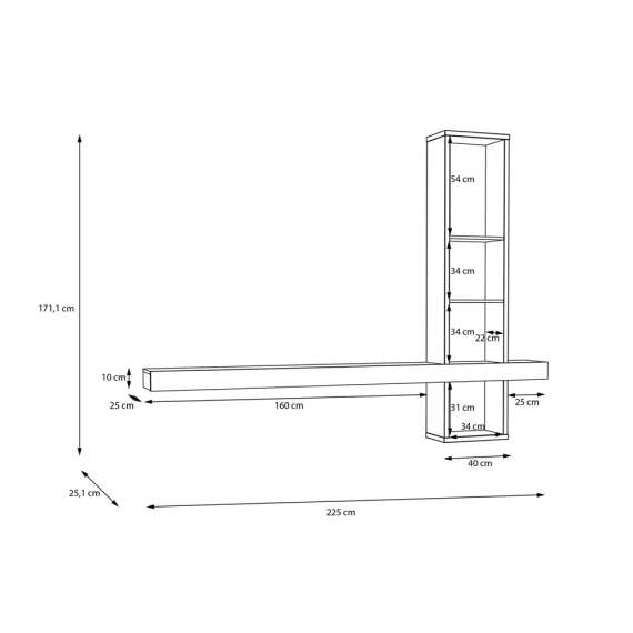 Vegghengt reol med hylle LUTTO 225x171 cm - eik artisan