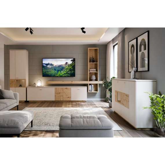 Skjenk LUTTO 200x101 cm - eik artisan - beige sand - 4 dører