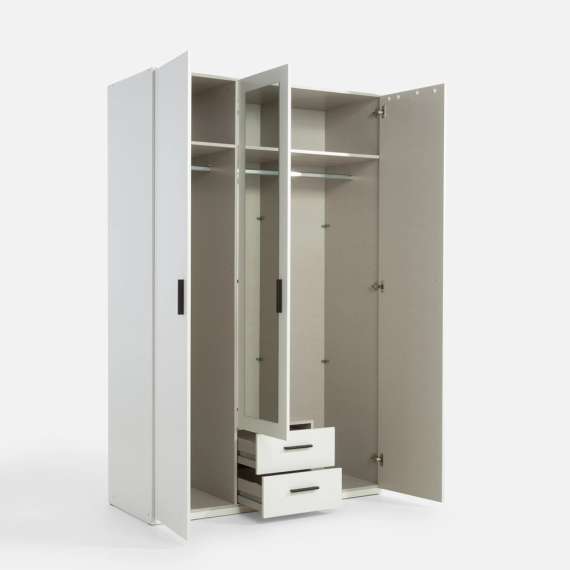 Garderobeskap TRAWEN 133x210 cm - hvit matt - 3 dører - 2 skuffer