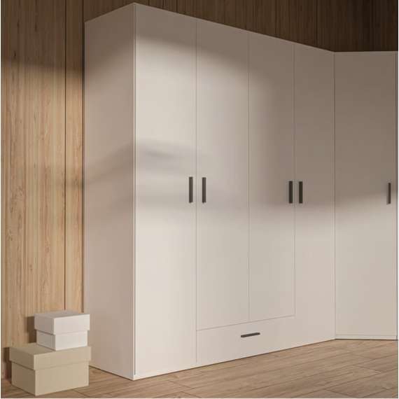 Garderobeskap TRAWEN 177x210 cm - hvit matt - 4 dører - 1 skuff