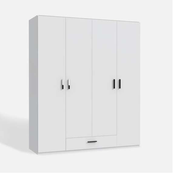 Garderobeskap TRAWEN 177x210 cm - hvit matt - 4 dører - 1 skuff