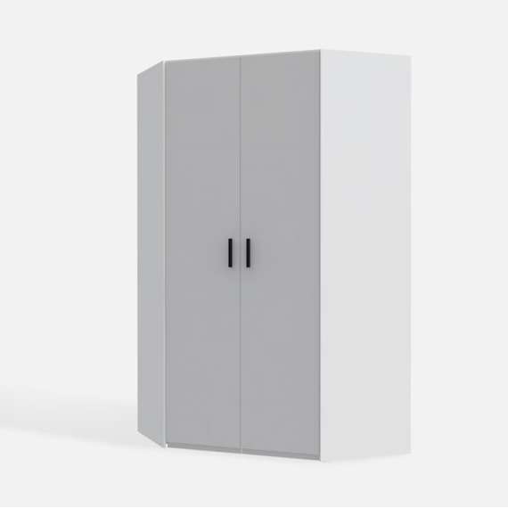 Hjørnegarderobe TRAWEN 117x117x210 cm - hvit matt - 2 dører