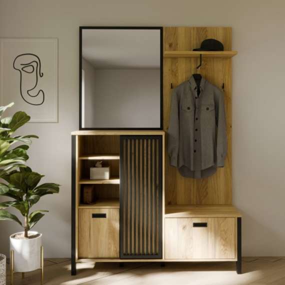 Entresett JYTANA -132x200 cm - eik mauvela - svart matt