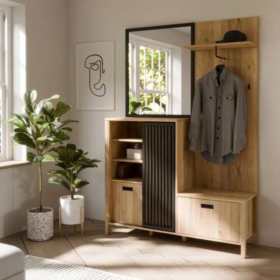 Entresett JYTANA -132x200 cm - eik mauvela - svart matt