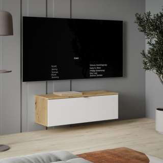 Vegghengt tv-benk LIBERTAD - 100x38 cm - eik artisan - hvit matt - 1 dør