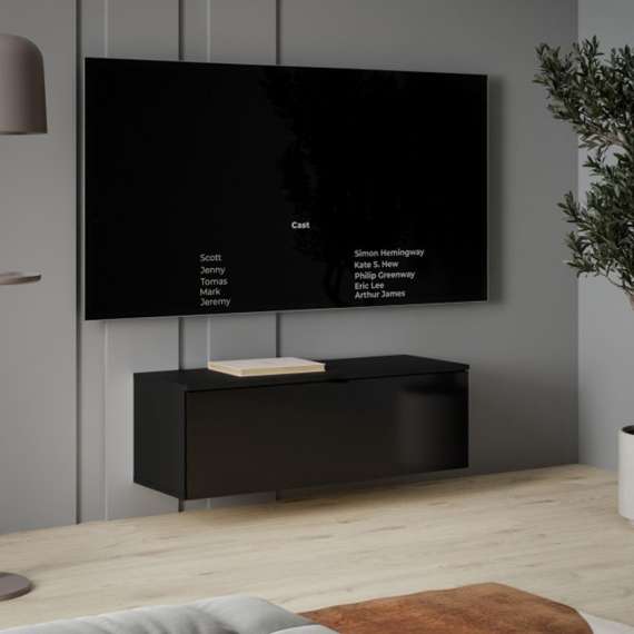 Vegghengt tv-benk LIBERTAD - 100x38 cm - svart matt - svart høyglans - 1 dør - 2 dører -