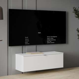 Vegghengt tv-benk LIBERTAD - 100x38 cm - hvit matt - 1 dør