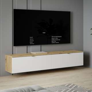 Vegghengt tv-benk LIBERTAD - 179x38 cm - eik artisan - hvit matt - 2 dører