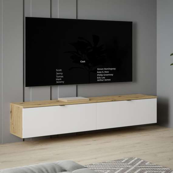 Vegghengt tv-benk LIBERTAD - 179x38 cm - eik artisan - hvit matt - 2 dører