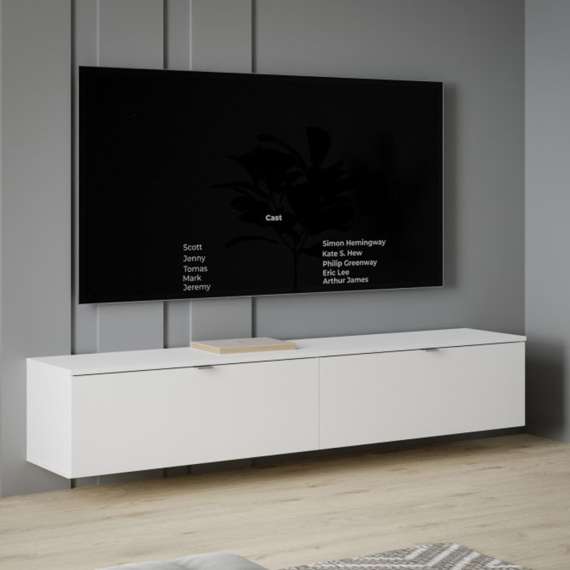 Vegghengt tv-benk LIBERTAD - 179x38 cm - hvit matt - 2 dører