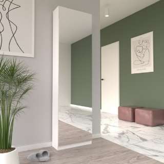 Stort skoskap CALMA - 50x180 cm - hvit matt - speil