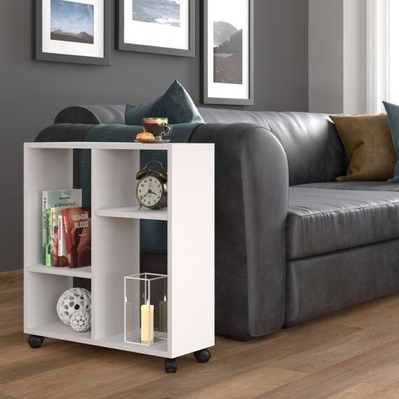 Sidebord TRASCO 2 - 60x65 cm - svart hjul - hvit matt