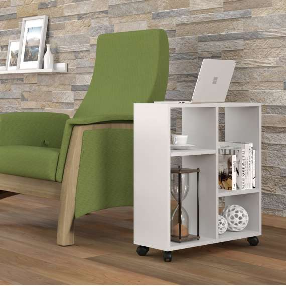 Sidebord TRASCO 2 - 60x65 cm - svart hjul - hvit matt