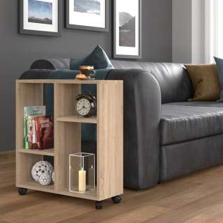 Sidebord TRASCO 2 - 60x65 cm - svart hjul - eik sonoma