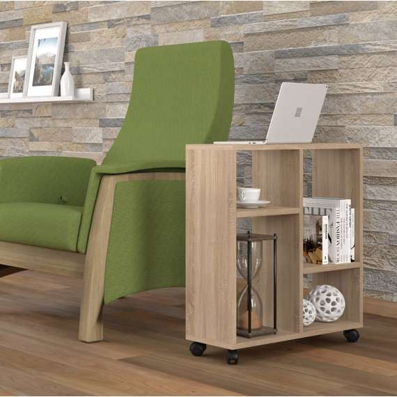 Sidebord TRASCO 2 - 60x65 cm - svart hjul - eik sonoma