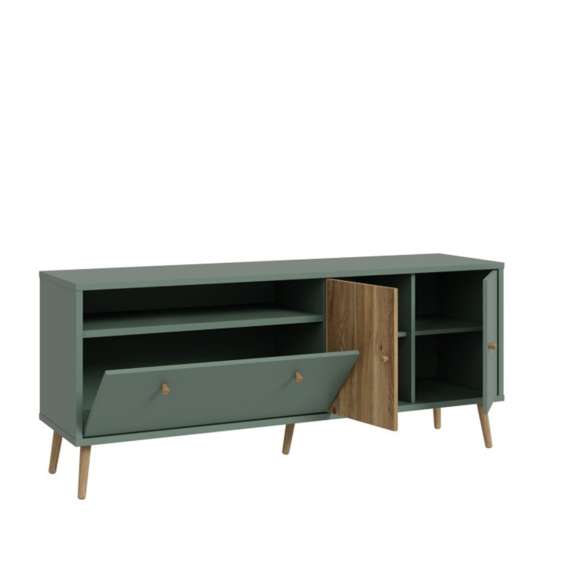 Tv-benk HARLLSON - 160x68 cm - salvie grønn - eik mauvella