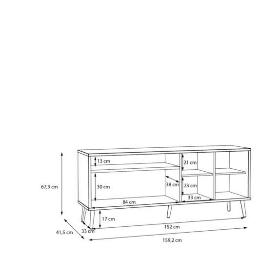 Tv-benk HARLLSON - 160x68 cm - salvie grønn - eik mauvella