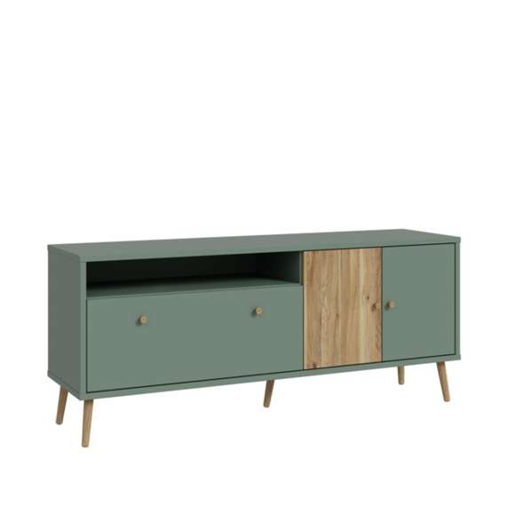 Tv-benk HARLLSON - 160x68 cm - salvie grønn - eik mauvella