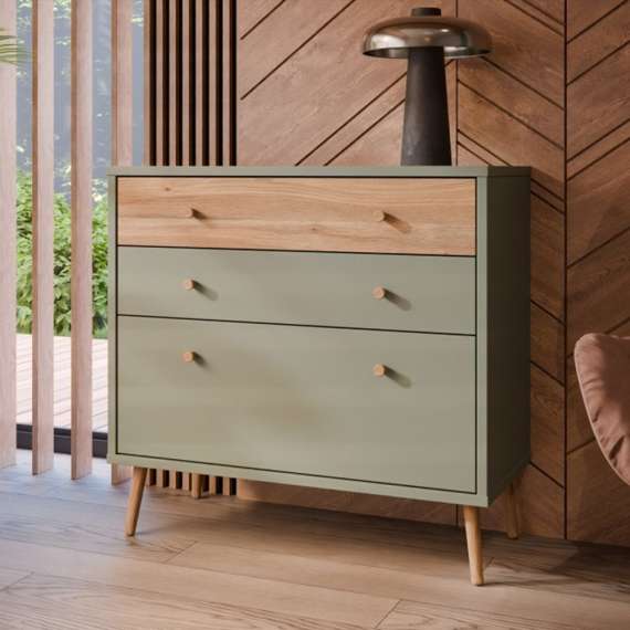 Kommode HARLLSON - 90x86 cm - salvia grønn - eik mauvella