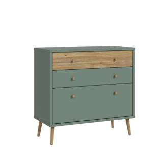 Kommode HARLLSON - 90x86 cm - salvia grønn - eik mauvella