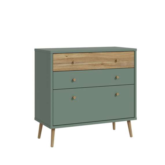 Kommode HARLLSON - 90x86 cm - salvia grønn - eik mauvella